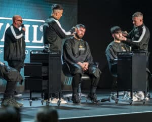 Wahl's, Simon Shaw, Cal Newsome and Alan beak on the live stage at HairCon 2024.
